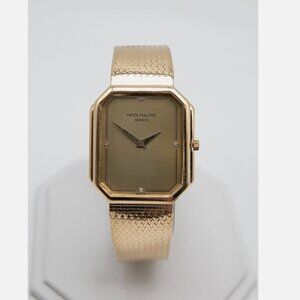 MENS PATEK PHILLIPE 18k Yellow Gold FACTORY DIAMOND Watch